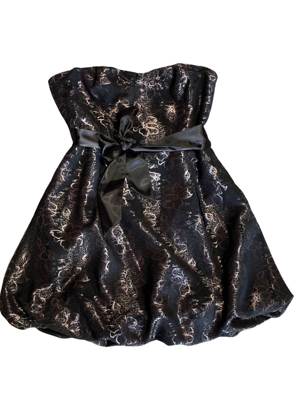 RW&CO Metallic Floral Strapless Bubble Hem Prom Cocktail Dress - 14